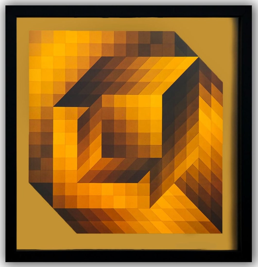Victor Vasarely- Heliogravure Print "Untitled": Artist: Victor Vasarely. Medium: Heliogravure Print. Title: Untitled. Size: 10" x 10". Measures approx. 12" x 12" (framed). Additional: Custom Framed. Reference#: 21448.