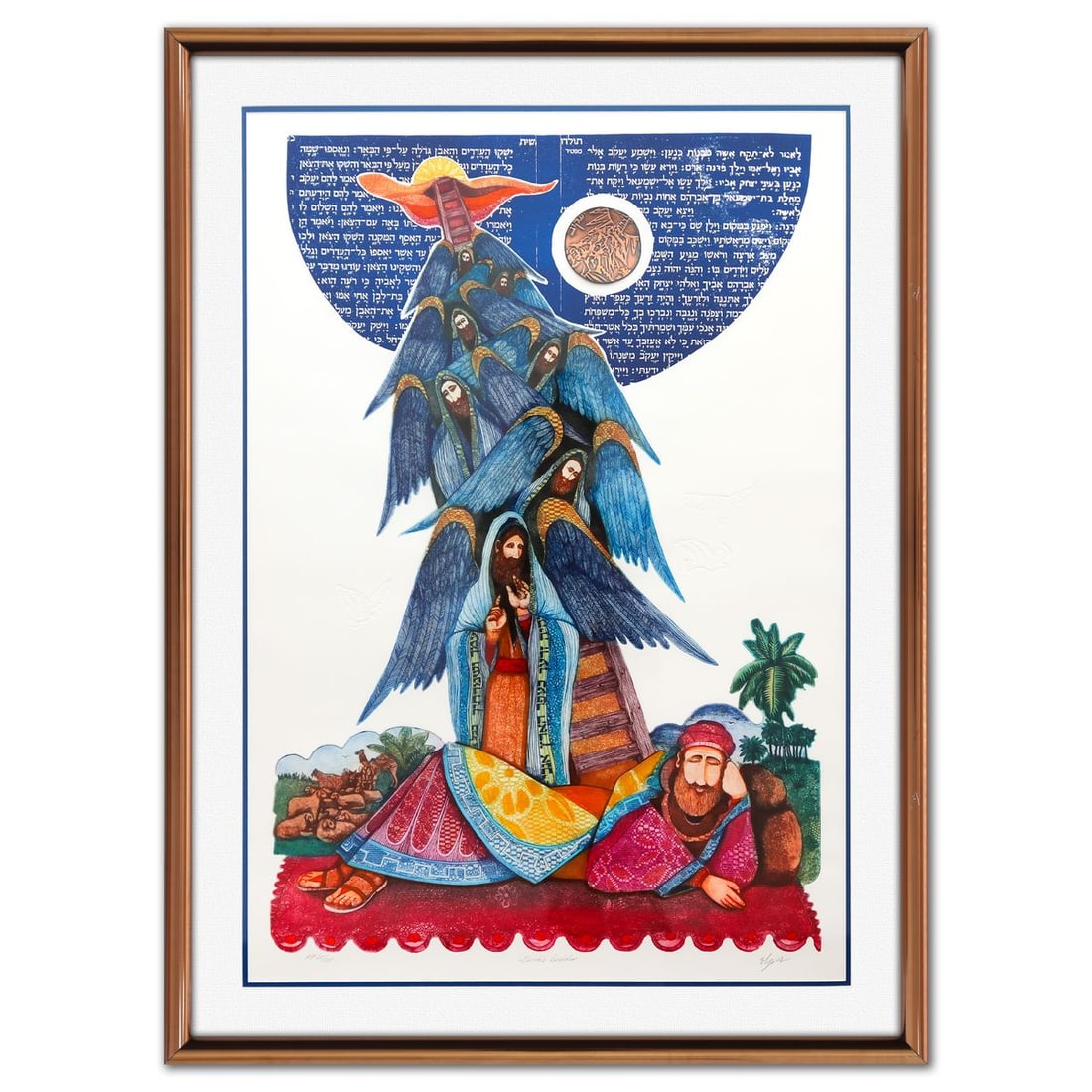 Amram Ebgi- Serigraph "Jacob’s Ledder": Artist: Amram Ebgi. Medium: Serigraph. Title: Jacob’s Ledder. Size: 38" x 26". Measures approx. 45" x 33" (framed). Signature: Hand Signed and numbered. Additional: AP 25/25. Reference#: 26380.
