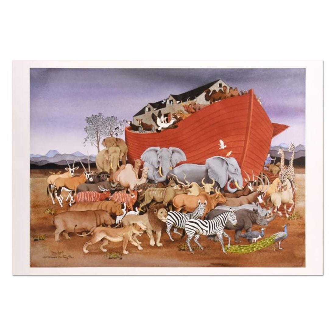 Tony Chen, "Noah and the Animals" Limited Edition Lithograph with Remarque, Numbered and Hand Signed: Noah and the Animals is a limited edition lithograph on paper with remarque by Tony Chen, numbered and hand signed by the artist. Includes Letter of Authenticity. Measures approx. 34.5" x 24" (border)