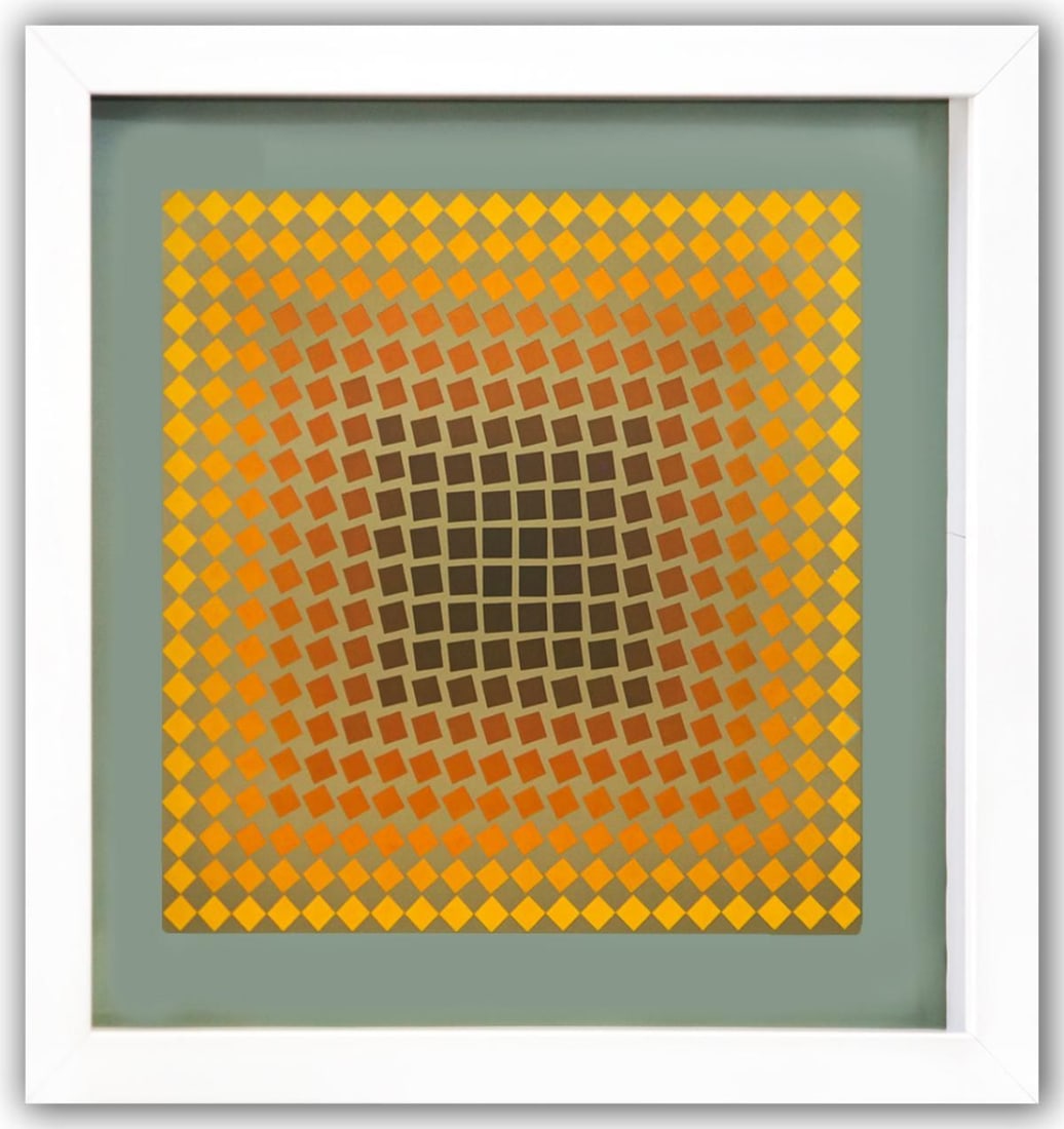 Victor Vasarely- Heliogravure Print "Untitled": Artist: Victor Vasarely. Medium: Heliogravure Print. Title: Untitled. Size: 10" x 10". Measures approx. 12" x 12" (framed). Additional: Custom Framed. Reference#: 21457.