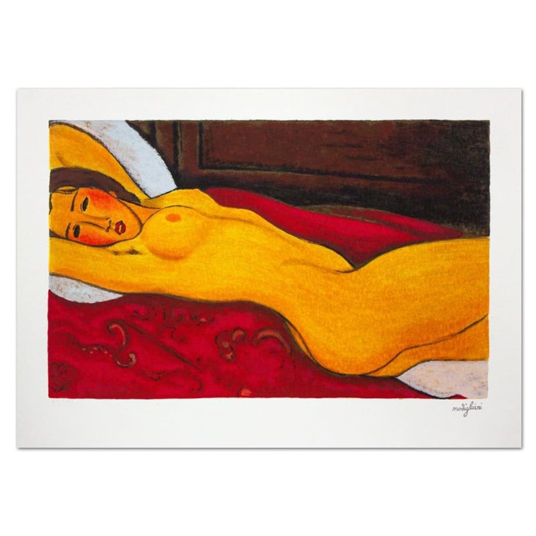 Amedeo Modigliani (1884-1920), "Nudo Sdraiato Con Le Mani Dietro La Testa" Limited Edition Serigraph: Nudo Sdraiato Con Le Mani Dietro La Testa is a limited edition serigraph on paper by Amedeo Modigliani. The piece is plate signed and comes with a letter of authenticity. Measures approximately 16.5" 