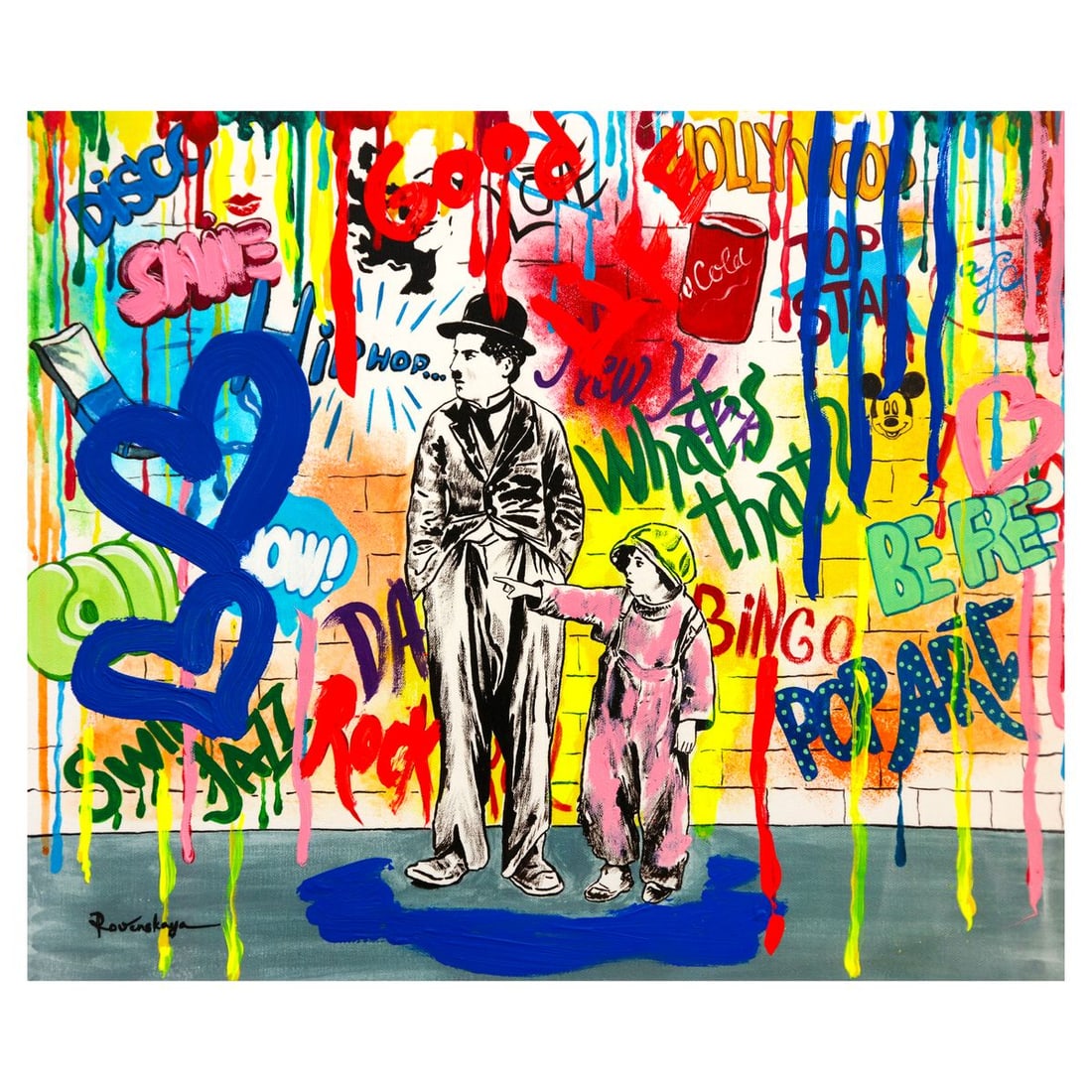 Nastya Rovenskaya- Mixed Media on Canvas "Wanna be like Chaplin" (1 of 2)