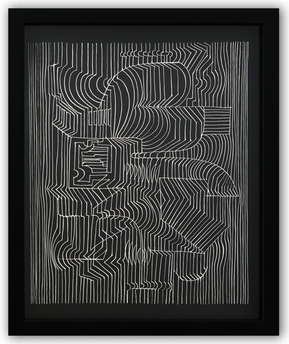 Victor Vasarely- Heliogravure Print "Untitled": Artist: Victor Vasarely. Medium: Heliogravure Print. Title: Untitled. Size: 14" x 11". Measures approx. 15" x 12" (framed). Additional: Custom Framed. Reference#: 21582.