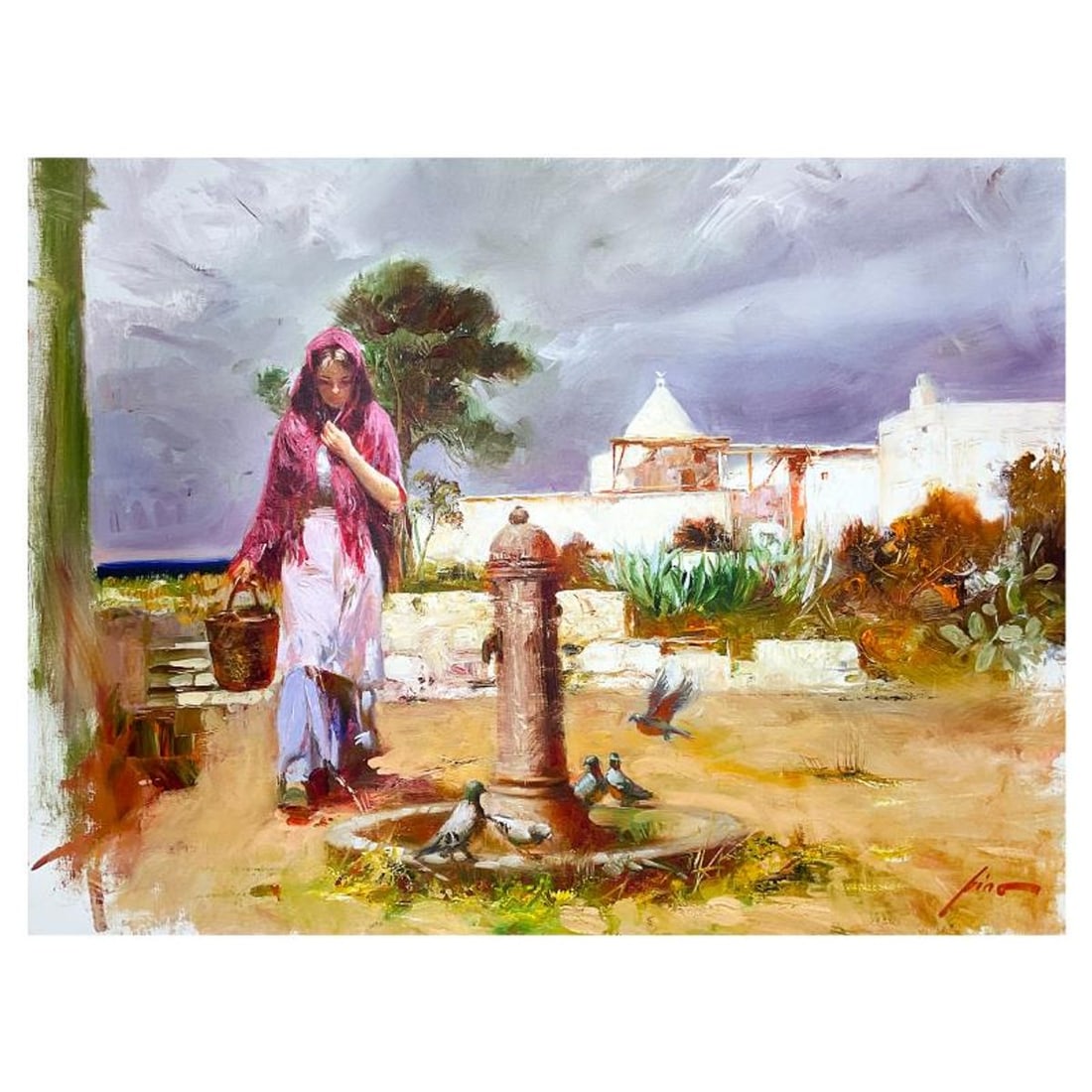 Pino (1939-2010) "The Water Fountain" Hand Embellished Limited Edition on Canvas, Numbered and Hand: The Water Fountain is an hand embellished limited edition giclee on canvas by Pino (1939-2010), numbered and hand signed by the artist. Includes Certificate of Authenticity. Measures approx. 30" x 40"