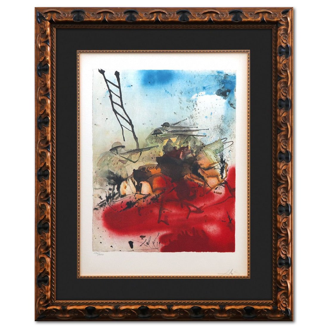 Salvador Dali- Original Lithograph "Battle for Jerusalem Hills": Artist: Salvador Dali. Medium: Original Lithograph. Title: Battle for Jerusalem Hills. Size: 24" x 18". Measures approx. 34" x 28" (framed). Signature: Hand signed and numbered. Certificate of Authent