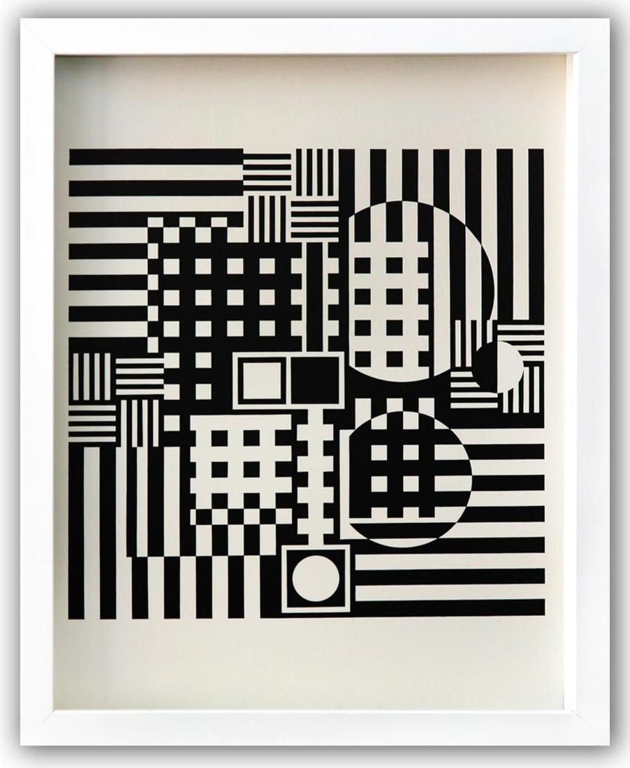Victor Vasarely- Heliogravure Print "Untitled": Artist: Victor Vasarely. Medium: Heliogravure Print. Title: Untitled. Size: 13" x 10". Measures approx. 15" x 12" (framed). Additional: Custom Framed. Reference#: 21518.