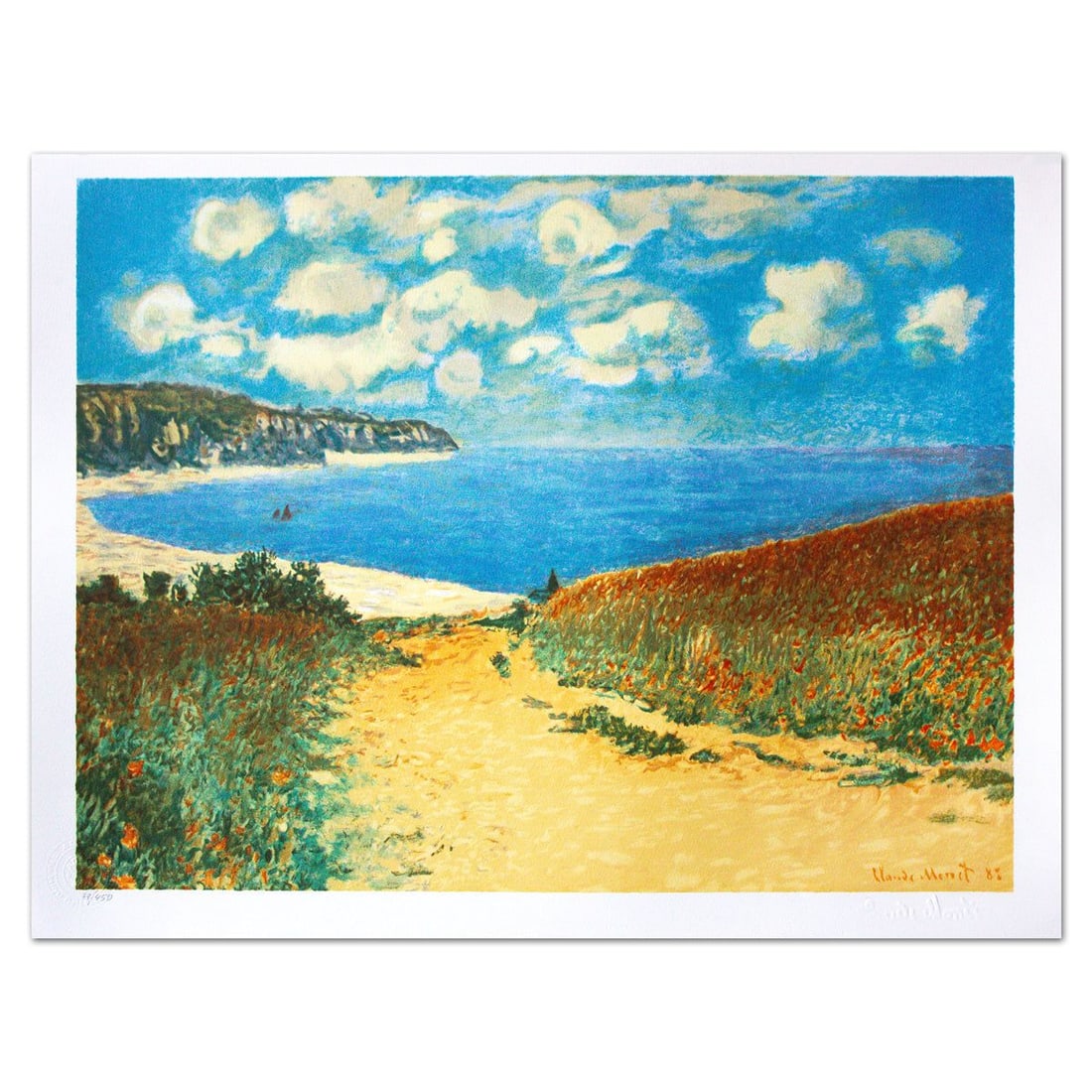 Claude Monet- Lithograph "Chemin Dans Les Bles A Pourville": Artist: Claude Monet. Medium: Lithograph. Title: Chemin Dans Les Bles A Pourville. Size: 18.5" x 24.5". Signature: Stamp signed and numbered. Certificate of Authenticity: Is included. Additional: Prin