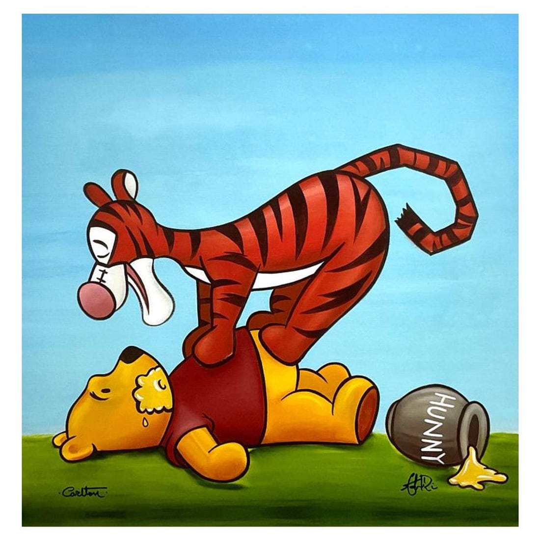 Trevor Carlton & Stephen Reis, "Don't Cry Over Spilt Honey" Limited Edition on Canvas from Disney: Don't Cry Over Spilt Honey is a limited edition giclee on canvas by Trevor Carlton & Stephen Reis, numbered and hand signed by the by both artists. This piece is licensed by Disney Fine Art. Includes 