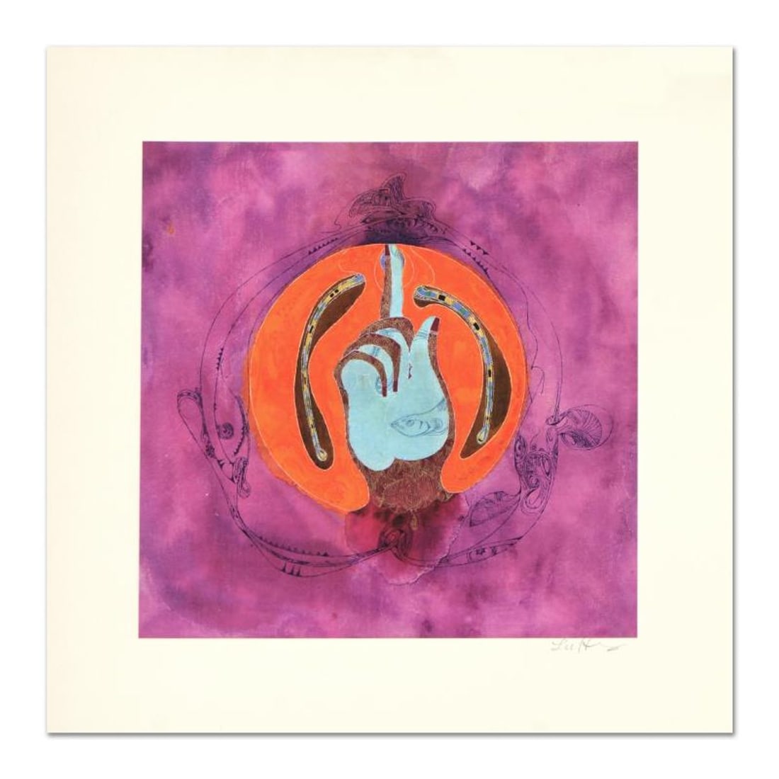 Lu Hong "Mudra Tarjani, Vigilance" Hand Signed Limited Edition Giclee with Letter of Authenticity.: Mudra Tarjani, Vigilance is an limited edition giclee on canvas, by Lu Hong. Hand signed by the artist, this piece comes with a letter of authenticity. There is some wear to the frame. Measures approx