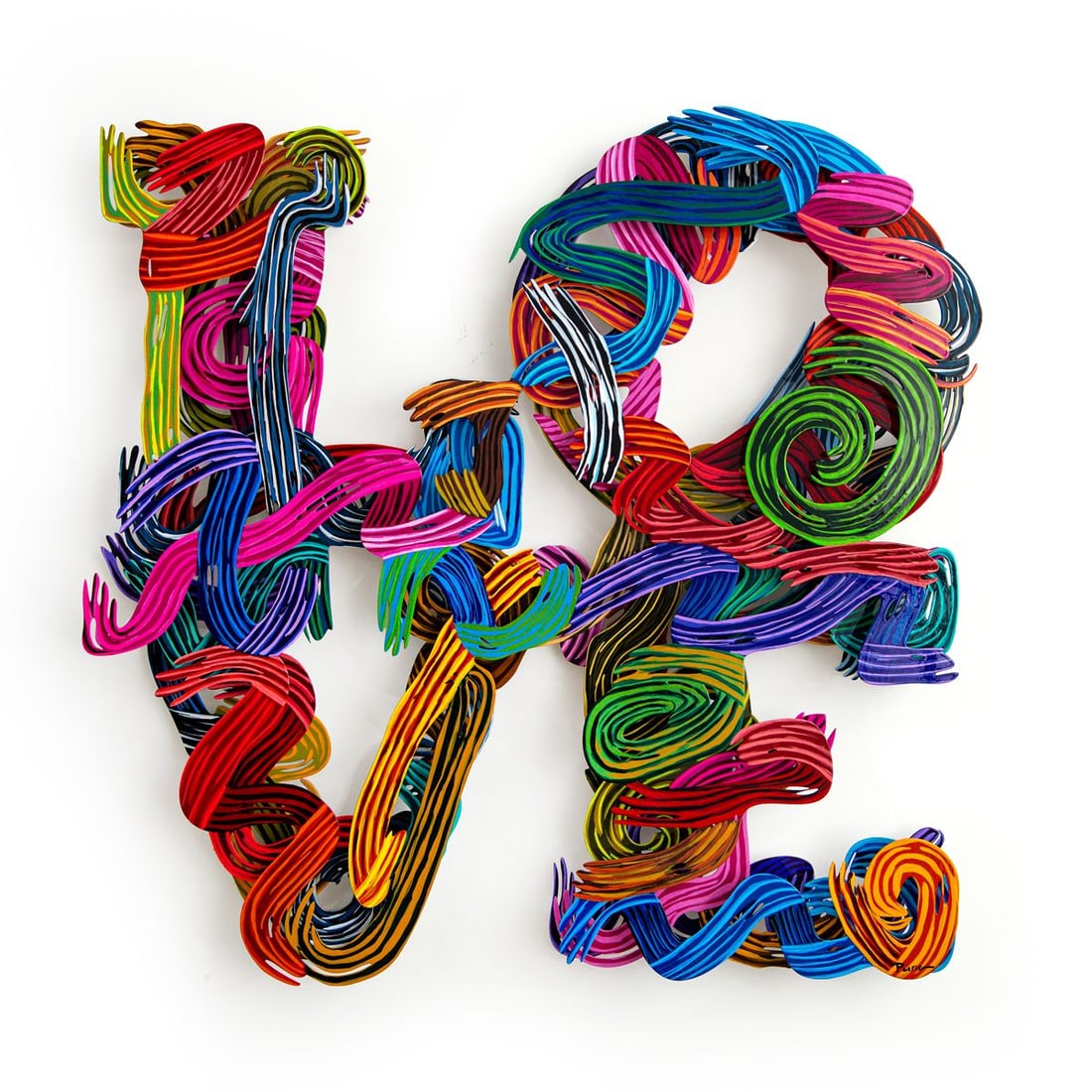 Patricia Govezensky- Original Painting on Cutout Steel "Contemporary Love": Artist: Patricia Govezensky. Medium: Original Painting on Cutout Steel. Title: Contemporary Love. Size: 34" x 34". Signature: Hand Signed by the artist. Certificate of Authenticity: Is included. Addit