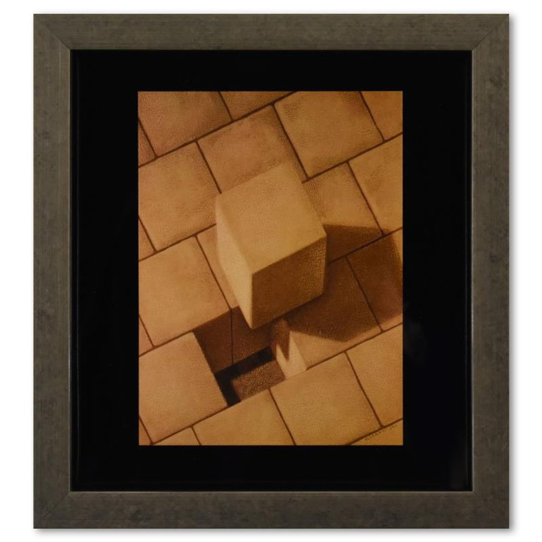 Victor Vasarely (1908-1997), "Etude Axonometrique - 2 de la serie Graphismes 3" Framed 1977: Etude Axonometrique - 2 de la serie Graphismes 3 is a heliogravure print on paper, published in 1977, by Victor Vasarely (1908-1997). This piece comes custom framed, with a letter of authenticity and 