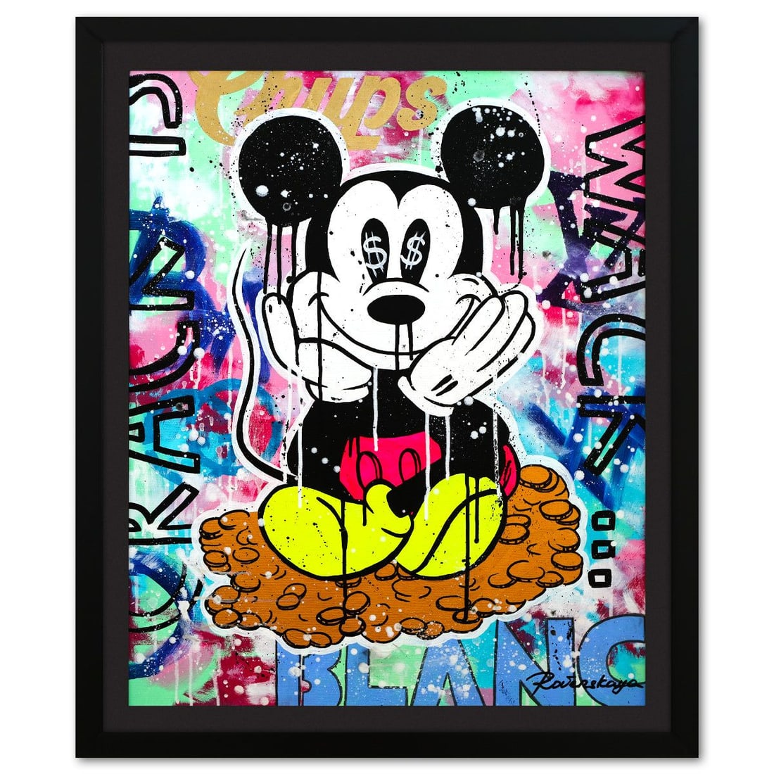 Nastya Rovenskaya- Original Oil on Canvas "Money Joy": Artist: Nastya Rovenskaya. Medium: Original Oil on Canvas. Title: Money Joy. Size: 30" x 24". Measures approx. 34" x 28" (framed). Signature: Hand signed by the artist. Certificate of Authenticity: Is
