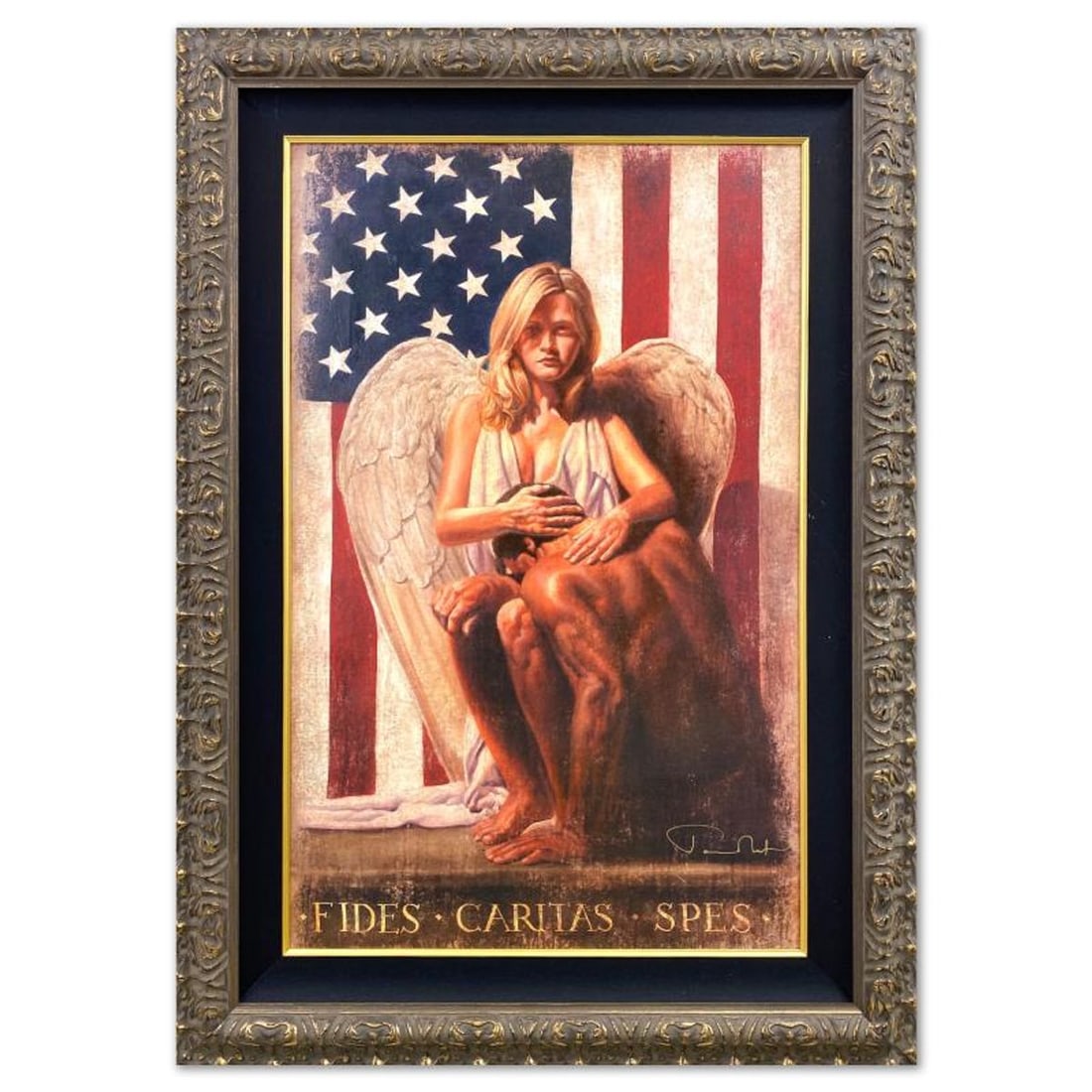 Tomasz Rut, "Fides Caritas Spes" Framed Limited Edition on Canvas, Numbered 25/195 and Hand Signed: Fides Caritas Spes is a limited edition giclee on canvas by vatican artist Tomasz Rut, numbered 25/195 and hand signed by the artist. This piece comes framed. Includes Letter of Authenticity. Measures