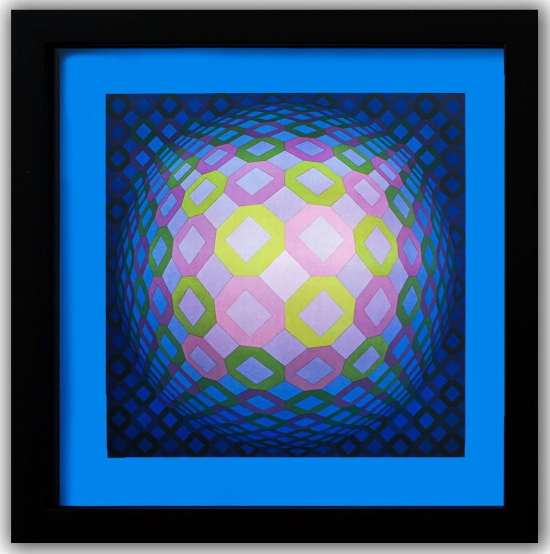 Victor Vasarely- Heliogravure Print "Okta - Pos": Artist: Victor Vasarely. Medium: Heliogravure Print. Title: Okta - Pos. Size: 10" x 10". Measures approx. 12" x 12" (framed). Additional: Custom Framed , 1975. Reference#: 21385.