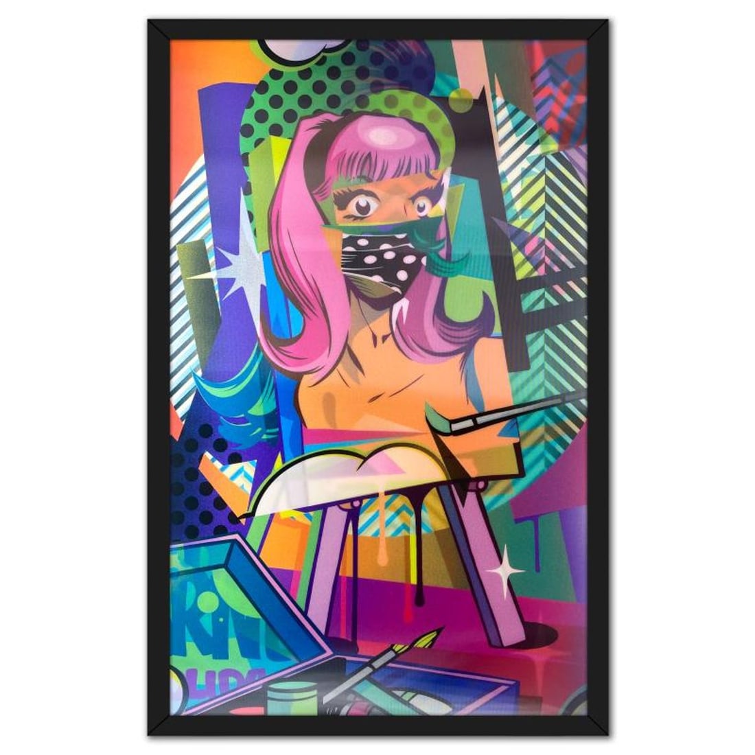 POSE, "Easel" Framed Limited Edition Lenticular Artist Edition with Hand Signed Certificate of: Easel is a limited edition 3 phase flip lenticular Artist Edition by POSE. This piece comes custom framed with a Certificate of Authenticity from Beyond the Streets that is hand signed by the artist.