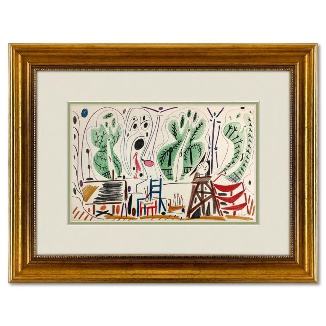 Pablo Picasso (1881-1973), "Carnet de Californie 8.11.55-I" Framed Vintage Lithograph on Paper with: Carnet de Californie 8.11.55-I is a vintage lithograph on paper by Pablo Picasso (1881-1973). This piece is from Picasso's Carnet de Californie Series and was printed in Paris, France by Mourlot Studi