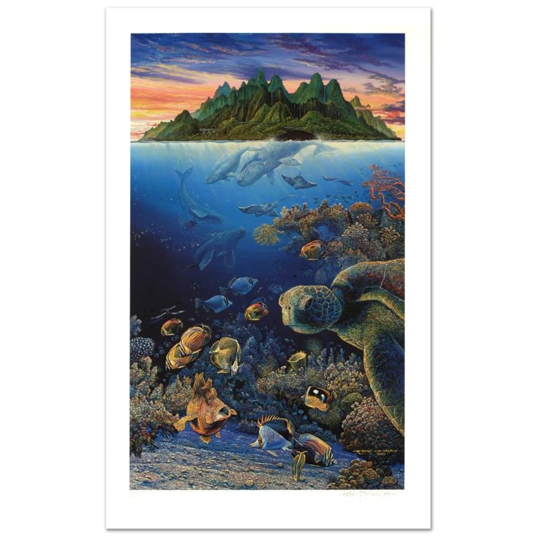 Robert Lyn Nelson, "An Underwater Congress" Limited Edition Mixed Media, Numbered and Hand Signed: An Underwater Congress is a limited edition mixed media on paper by Robert Lyn Nelson, numbered and hand signed by the artist. Includes Letter of Authenticity. Measures approx. 24.5" x 39.5" (with bor