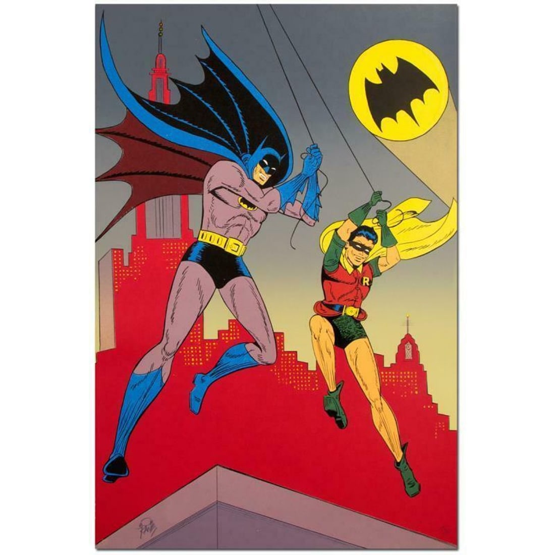 Bob Kane (1915-1998), "Batman and Robin" Hand Signed Limited Edition Original Lithograph with: Batman & Robin is a 1989 limited edition original lithograph on paper by Bob Kane (1915-1998), creator of the DC comics character. This piece is numbered and hand signed by Bob Kane. Includes Certific