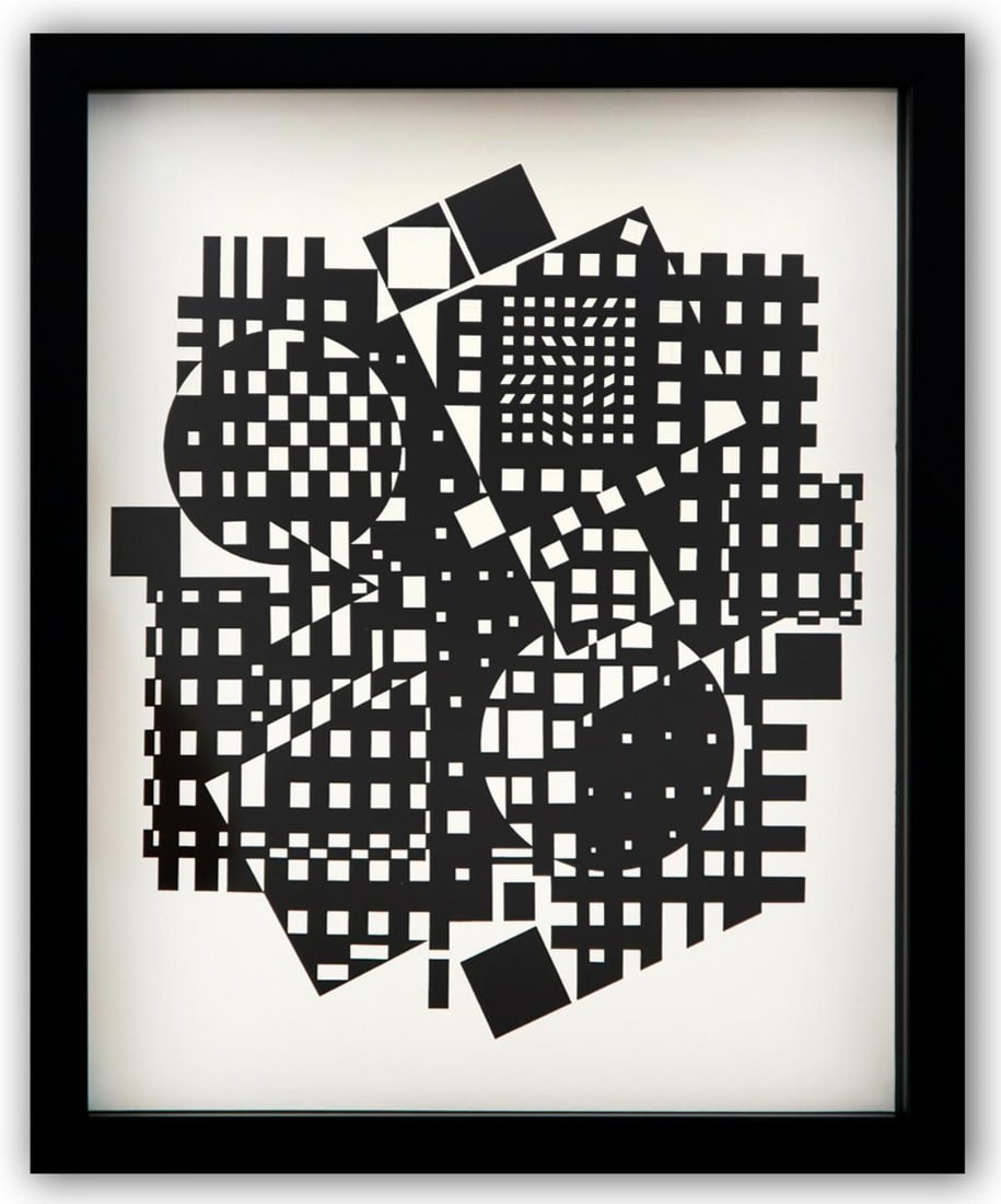Victor Vasarely- Heliogravure Print "Untitled": Artist: Victor Vasarely. Medium: Heliogravure Print. Title: Untitled. Size: 14" x 11". Measures approx. 15" x 12" (framed). Additional: Custom Framed. Reference#: 21572.