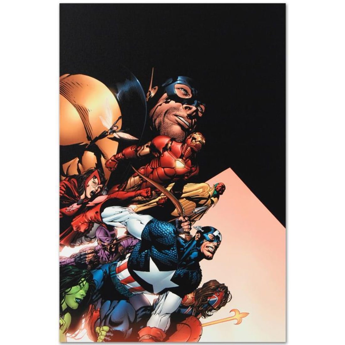 Marvel Comics "Avengers #500" Numbered Limited Edition Giclee on Canvas by David Finch with COA.: A piece of comic book history, this limited edition, from original art by David Finch, depicts Captain America and other characters from the Marvel Universe. In 2003, Finch came to Marvel Comics for a