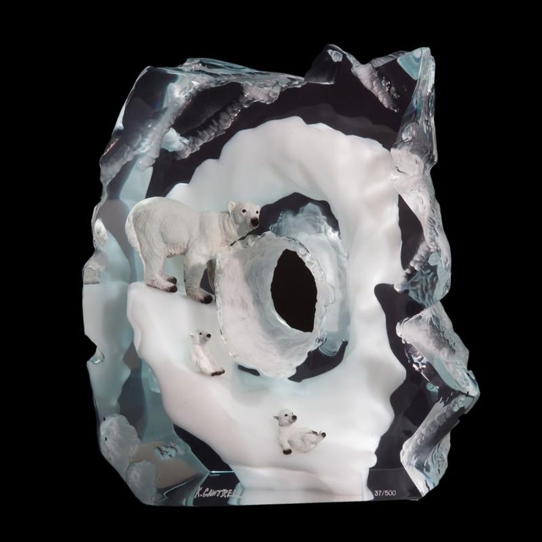 Kitty Cantrell, "Polar Play" Limited Edition Mixed Media Lucite Sculpture with COA.: Polar Play is a limited edition mixed media lucite sculpture by Kitty Cantrell. Engraved with the artists signature and number, this piece comes with a certificate of authenticity. Measures approximat