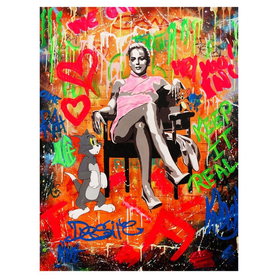Nastya Rovenskaya- Mixed Media on Canvas "Basic Instinct": Artist: Nastya Rovenskaya. Medium: Mixed Media on Canvas. Title: Basic Instinct. Size: 40" x 30". Signature: Hand Signed. Certificate of Authenticity: Is included. Reference#: 26422.