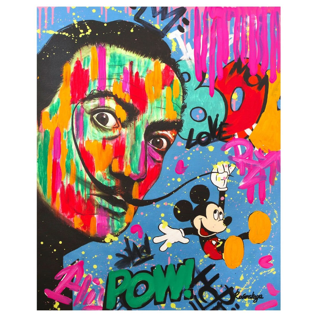 Nastya Rovenskaya- Mixed Media "Playing His Mustache": Artist: Nastya Rovenskaya. Medium: Mixed Media. Title: Playing His Mustache. Size: 30" x 24". Signature: Hand Signed. Certificate of Authenticity: Is included. Reference#: 44437.