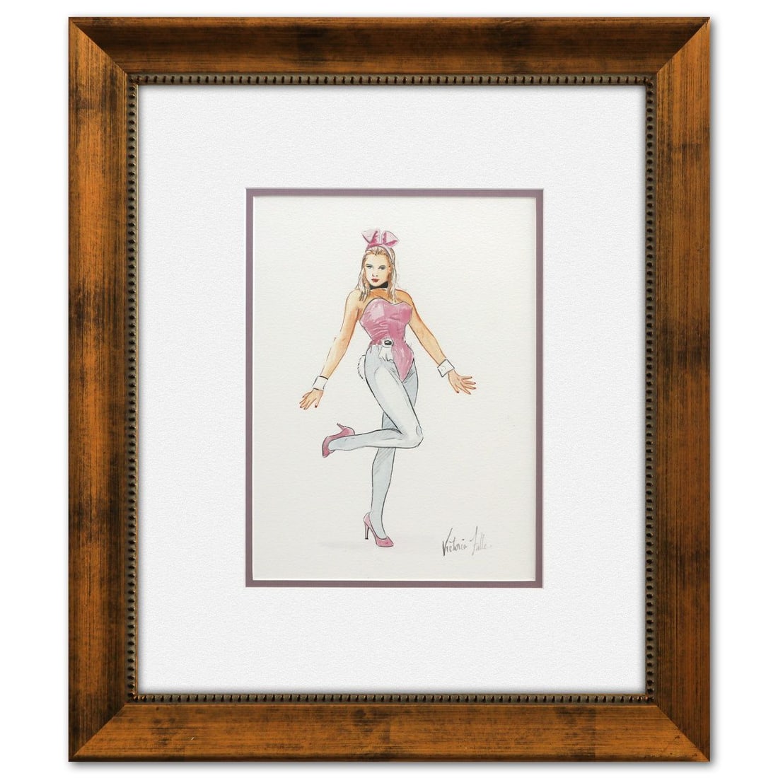 Victoria Fuller- Original Watercolor "Pink Jazz Bunny": Artist: Victoria Fuller. Medium: Original Watercolor. Title: Pink Jazz Bunny. Size: 11" x 8.5". Measures approx. 23" x 19" (framed). Signature: Hand Signed. Reference#: 74507.