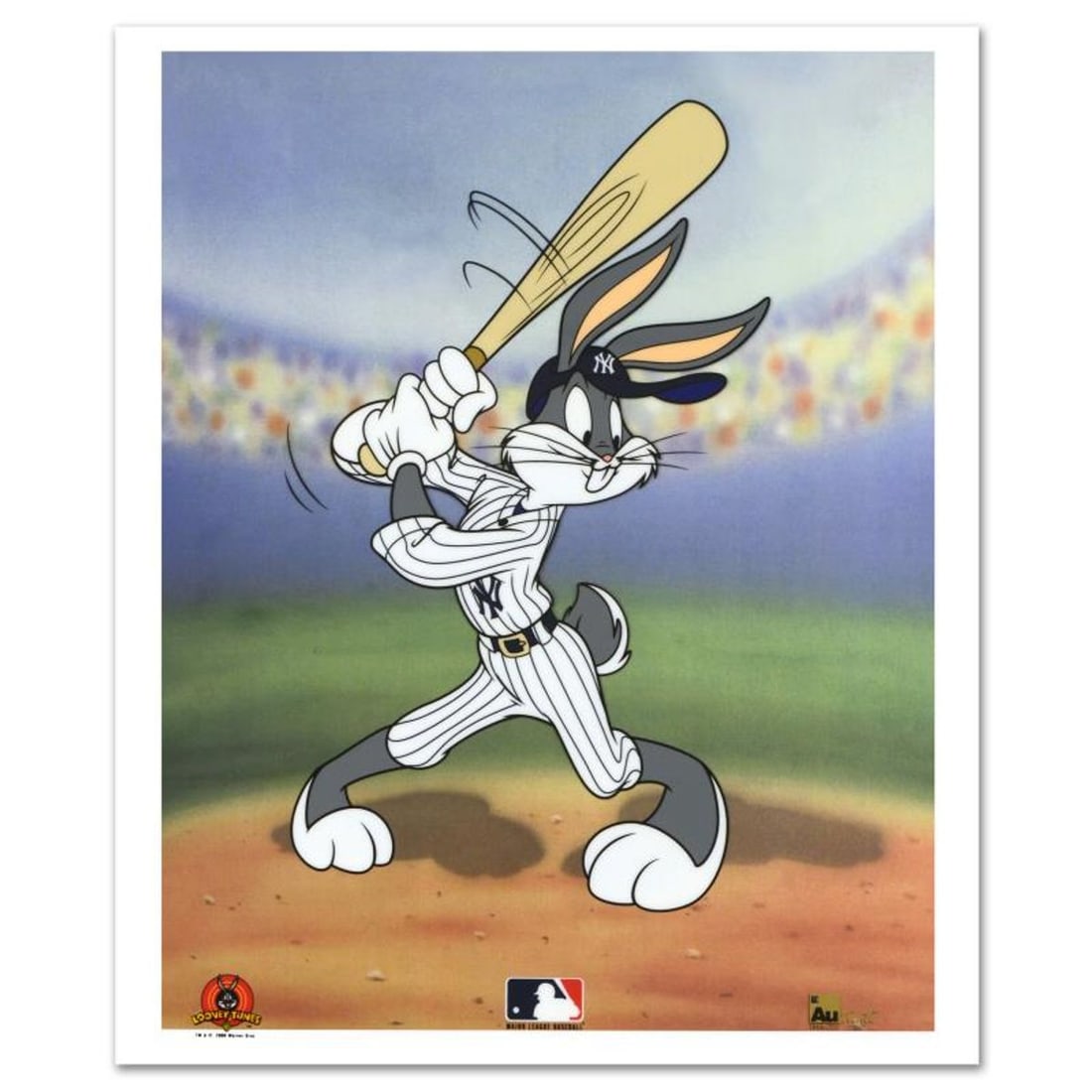 Bugs Bunny at Bat for the Yankees Limited Edition Sericel from Warner Bros., with the MLB Logo.: Familiar characters, vibrant colors, and careful details make this a must-have sericel for both serious collectors and casual fans. "Bugs Bunny at Bat for the Yankees" is a limited edition sericel