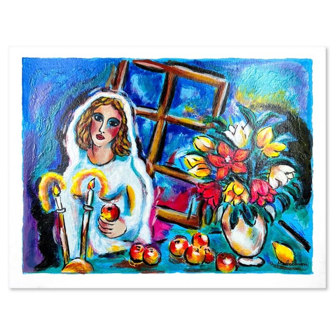 Alex Meilichson, "Glowing Candles" Hand Signed, Numbered Limited Edition Serigraph with Letter of: Glowing Candles is a limited edition serigraph on paper by Alex Meilichson. The piece comes hand signed by the artist, numbered, and with a letter of authenticity. Measures approximately 9" x 12". Ref