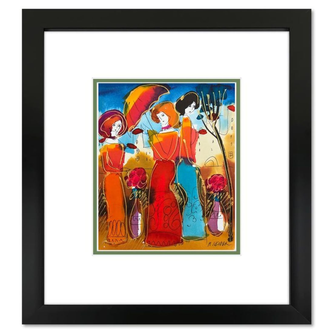 Moshe Leider, Framed Original Mixed Media Watercolor Painting, Hand Signed with Letter of: This is an original mixed media watercolor painting on paper by Moshe Leider. Hand signed by the artist, this piece comes custom framed and includes a Letter of Authenticity. Measures approximately 16