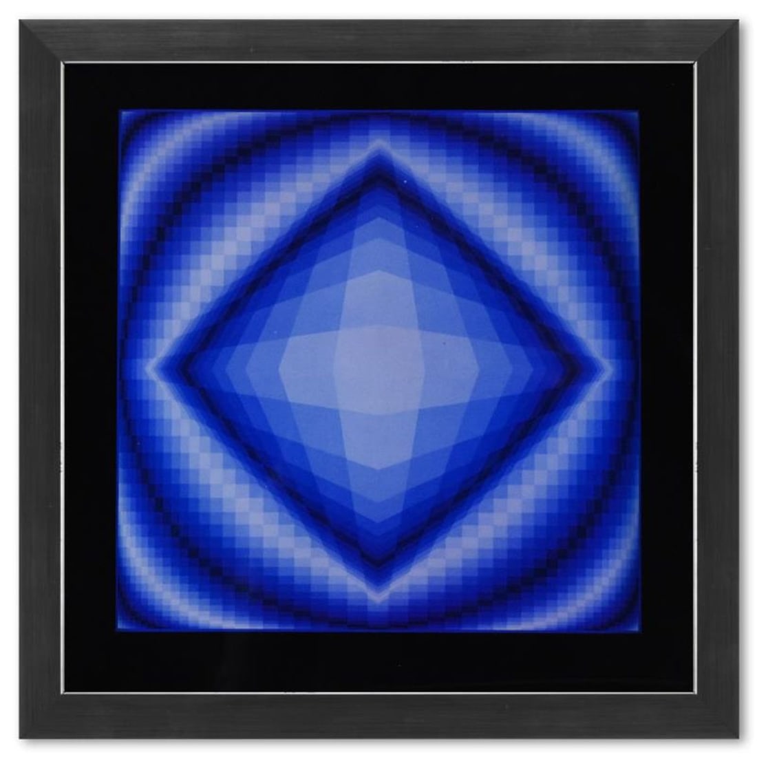 Victor Vasarely (1908-1997), "Boreal de la serie Structures Universelles De L'Octogone" Framed 1975: Boreal de la serie Structures Universelles De L'Octogone is a heliogravure print on paper, published in 1975, by Victor Vasarely (1908-1997). This piece comes custom framed, with a letter of authentic