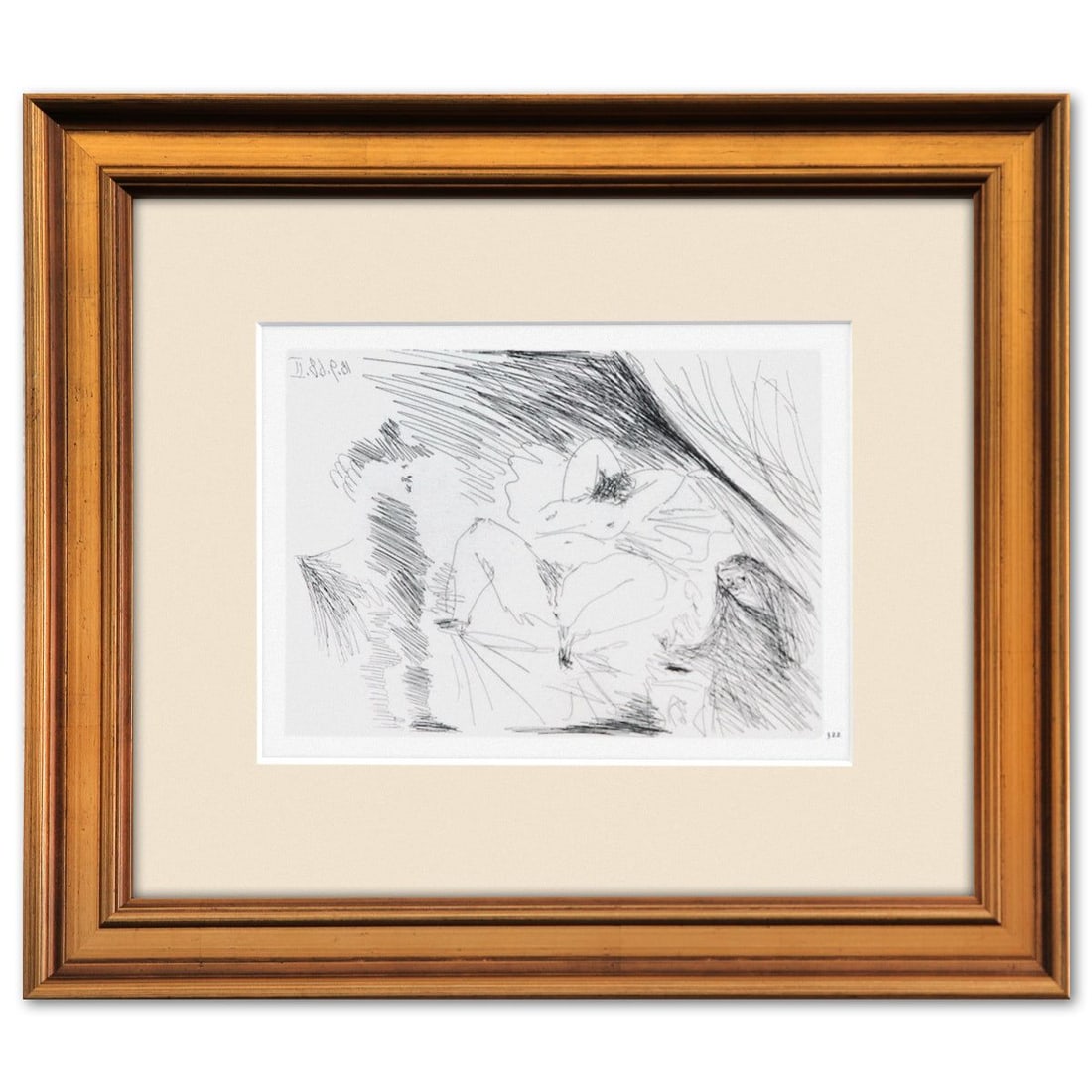 After Pablo Picasso- Offset Lithograph "From The 347 Series": Artist: After Pablo Picasso. Medium: Offset Lithograph. Title: From The 347 Series. Size: 6" x 8". Measures approx. 12" x 14" (framed). Additional: Custom framed. Unsigned and unnumbered. The 347