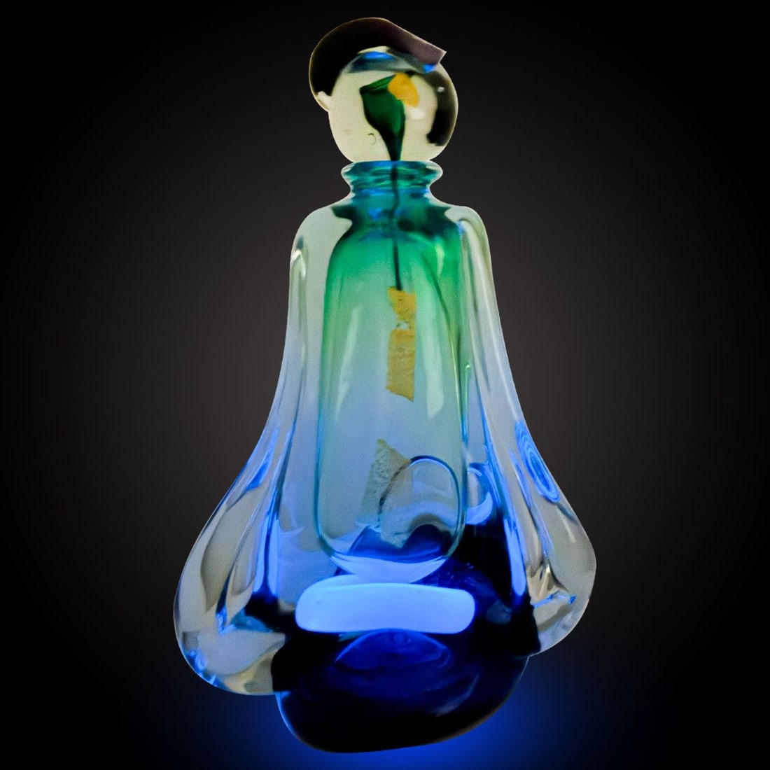 Jean-Claude Novaro- Glows in the Dark Handmade Glass "Large Flar Vase w/Fluo": Artist: Jean-Claude Novaro. Medium: Glows in the Dark Handmade Glass. Title: Large Flar Vase w/Fluo. Size: 16" x 11". Signature: Signed and Dated. Additional: Size: 16x11x6. Reference#: 74457.