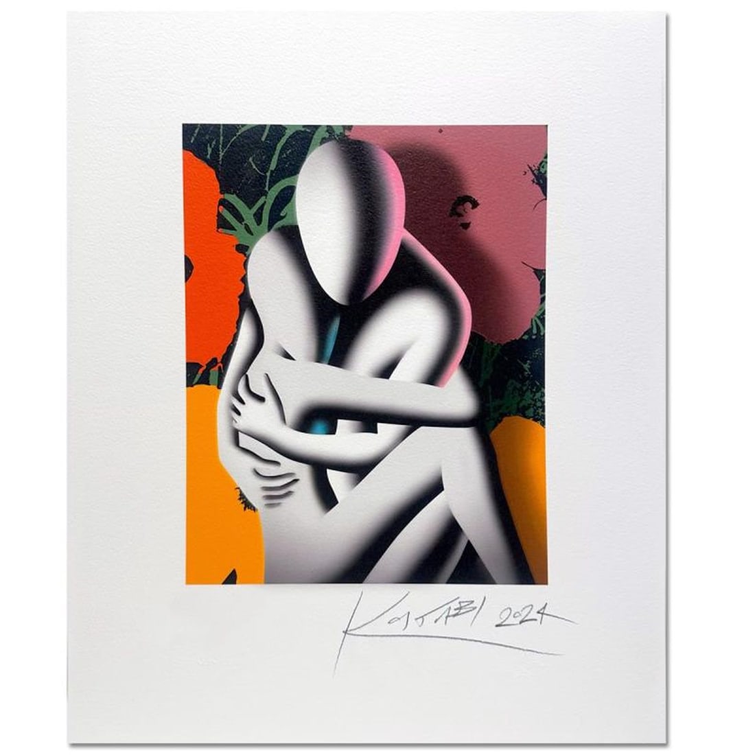 Mark Kostabi, "Blossoming Desire" Hand Signed Limited Edition with Certificate of Authenticity.: Blossoming Desire, is a limited edition giclee on paper by Mark Kostabi. The piece is hand signed and numbered and comes with a certificate of authenticity. Measures approximately 21.5" x 17.5" (with 