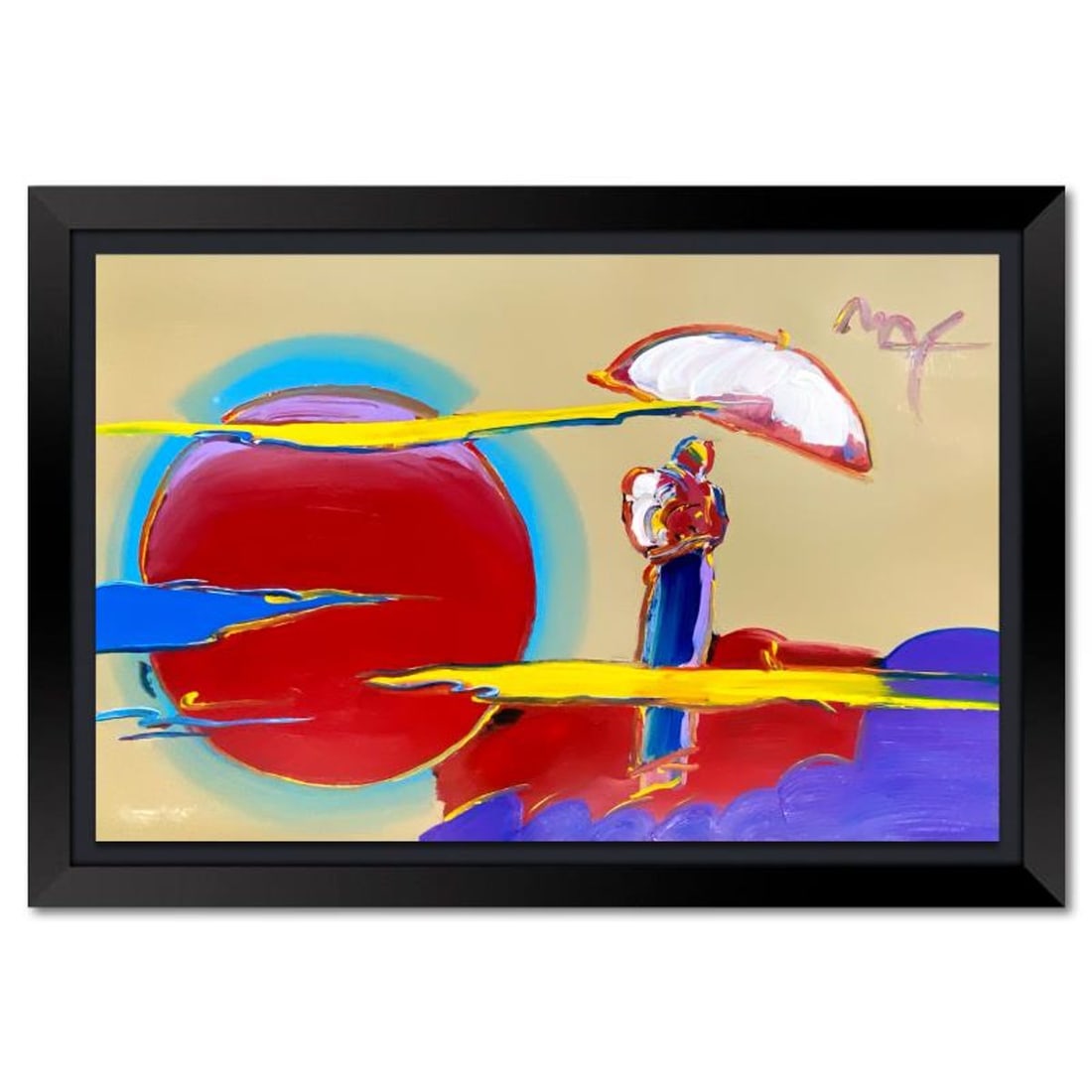 Peter Max, "New Moon 2" Framed One-of-a-Kind Mixed Media, Hand Signed with Registration Number (1 of 2)