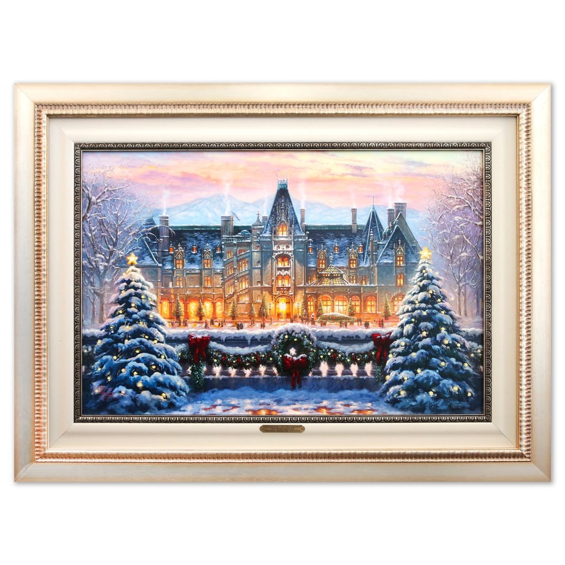 Thomas Kinkade- Hand Embellished Giclee on Canvas "Chromas at Biltmore": Artist: Thomas Kinkade. Medium: Hand Embellished Giclee on Canvas. Title: Chromas at Biltmore. Size: 17.5" x 26.5". Measures approx. 27" x 32" (framed). Signature: Hand signed and numbered. Certificat