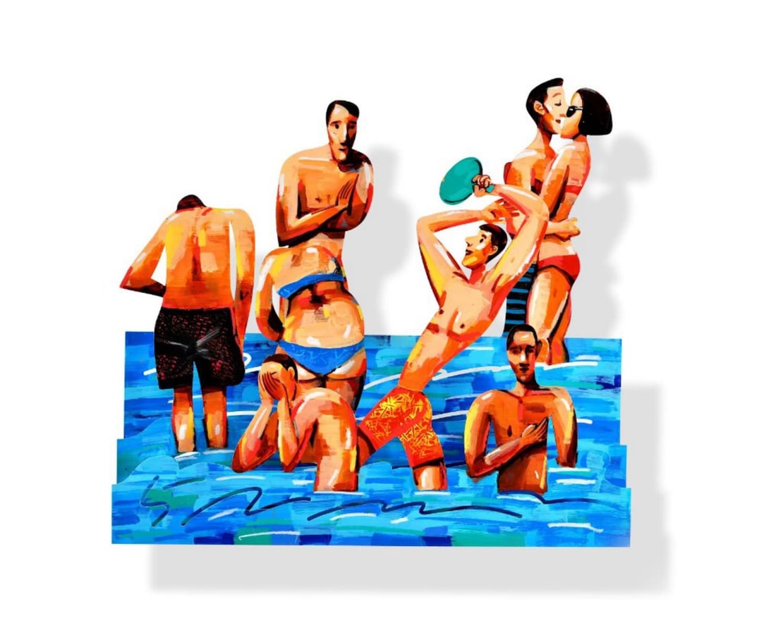 David Gerstein- Mixed Media Cutout Aluminum "SUN OF THE BEACH 5": Artist: David Gerstein. Medium: Mixed Media Cutout Aluminum. Title: SUN OF THE BEACH 5. Size: 31" x 29". Signature: Signed and numbered. Certificate of Authenticity: Is included. Additional: Edition -