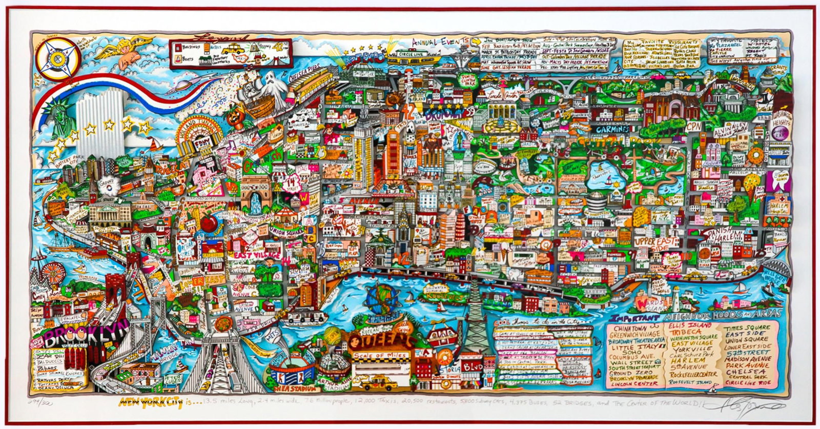 Charles Fazzino- 3D Construction Silkscreen Serigraph "NEW YORK IS"(Red)" - 2