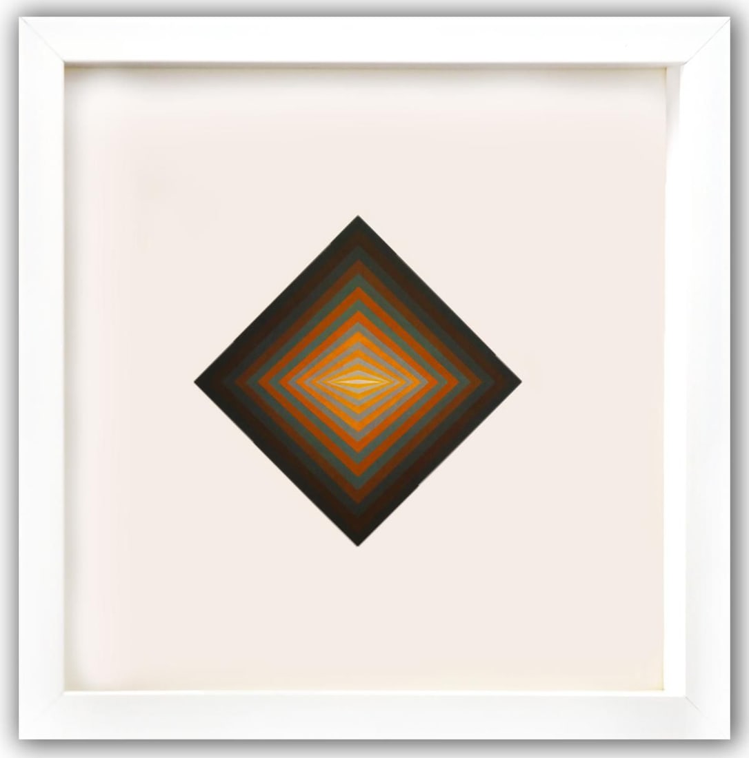 Victor Vasarely- Heliogravure Print "Untitled": Artist: Victor Vasarely. Medium: Heliogravure Print. Title: Untitled. Size: 11" x 10". Measures approx. 13" x 12" (framed). Additional: Custom Framed. Reference#: 21475.