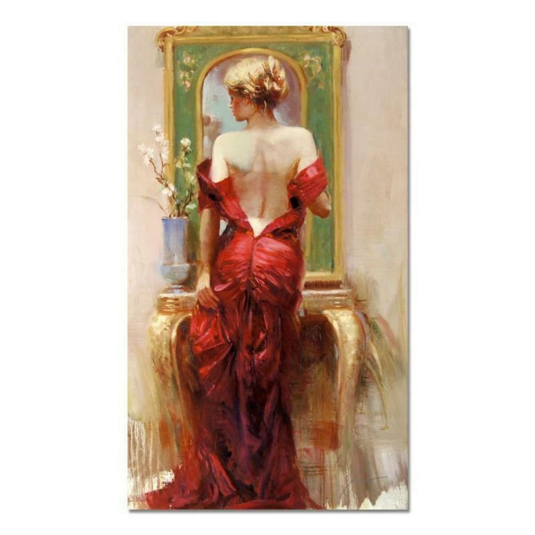 Pino (1939-2010), "Elegant Seduction" Hand Embellished Limited Edition on Canvas (24" x 40"),: Elegant Seduction is a hand embellished limited edition giclee on canvas by Pino (1939-2010), numbered and hand signed. Includes Certificate of Authenticity. Measures approx. 24" x 40" (image). This p