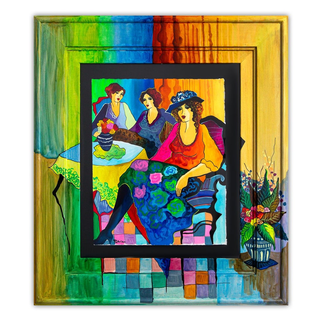 Patricia Govezensky- Original Watercolor with Hand Painted Frame "Serenade of Friends" (1 of 2)