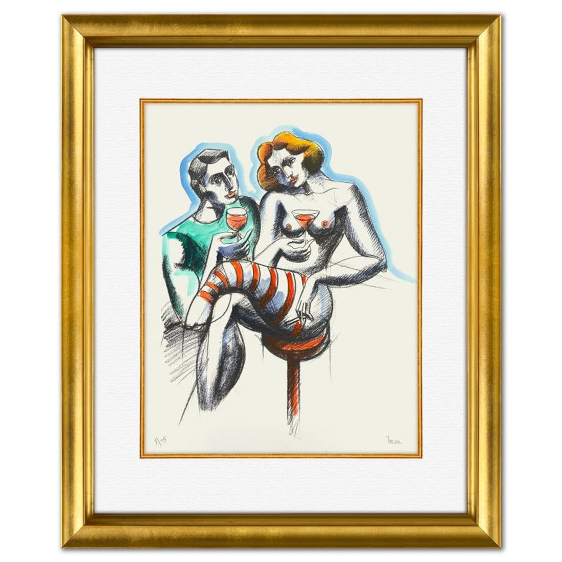 Yuroz, Framed Hand Painted Unique Variation Mixed Media, Numbered 5/75 andHand Signed with Letter of: This is a hand painted one-of-a-kind unique variation mixed media on paper by Yuroz, numbered 5/75 and hand signed by the artist. This piece comes custom framed on linen. Includes Letter of Authentici