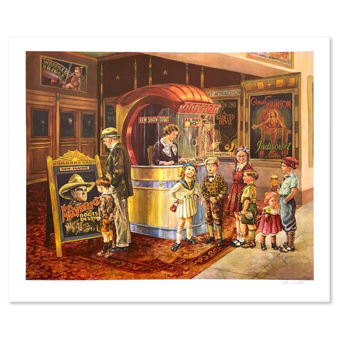 Lee Dubin, "Movie Night" Limited Edition Lithograph, Numbered and Hand Signed and Letter of: Movie Night is a limited edition lithograph on paper by Lee Dubin, numbered and hand signed by the artist. Includes Letter of Authenticity. Measures approx. 34" x 28" (with border), 30" x 24" (image).