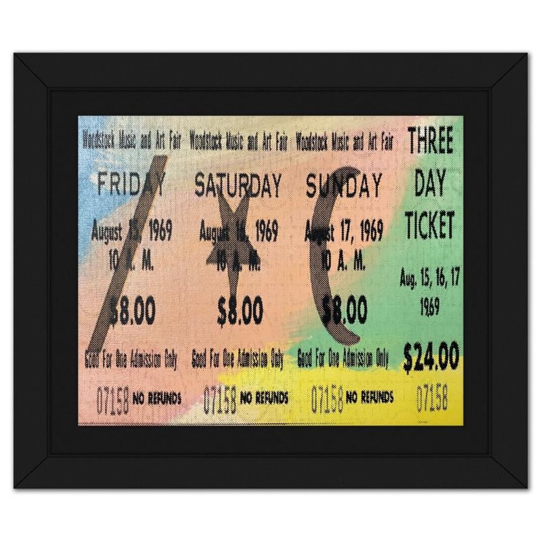 Steve Kaufman (1960-2010), "Woodstock Ticket" Framed Hand Embellished Limited Edition Silscreen, (1 of 2)