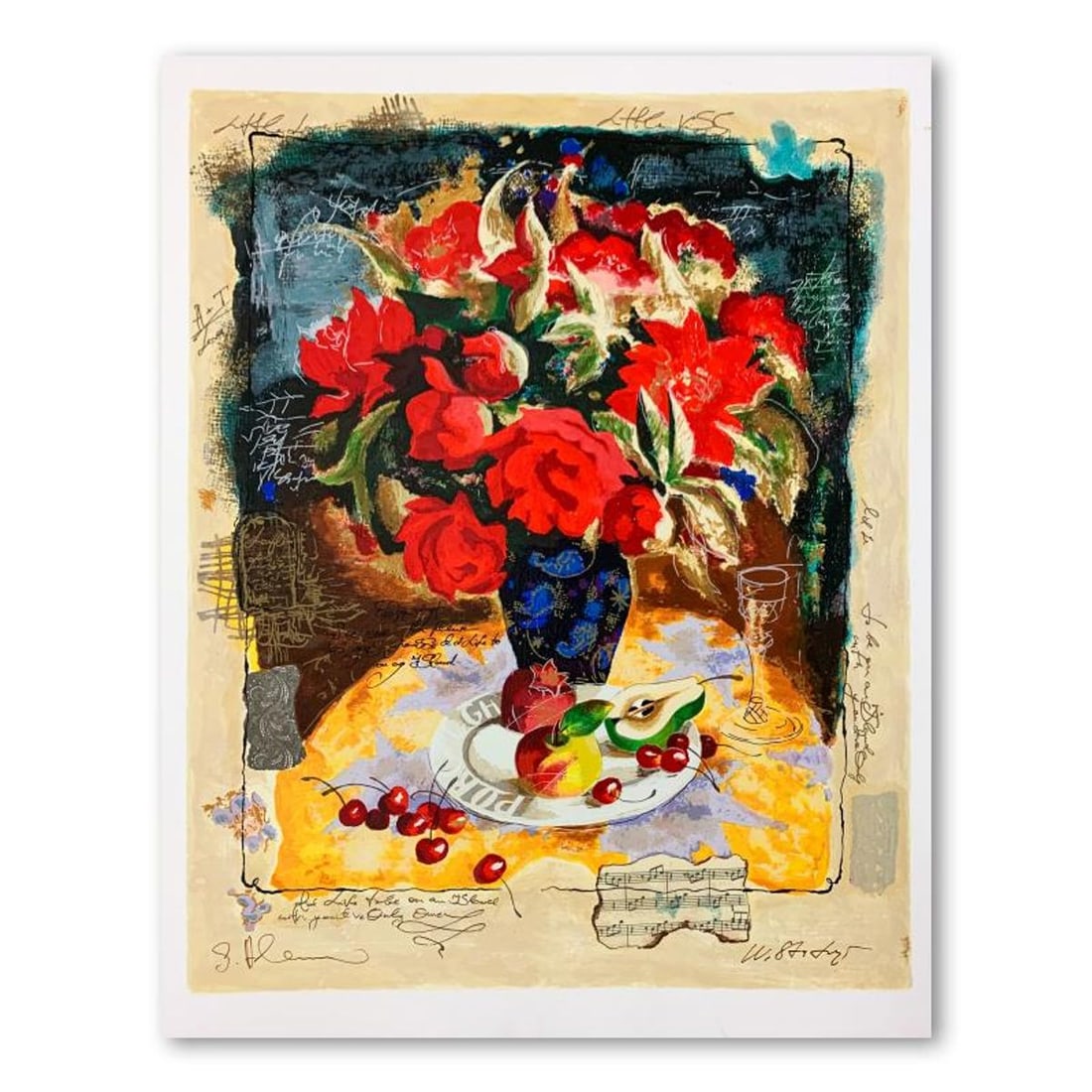 Alexander Galtchansky (1959-2008) and Tanya Wissotzky (1959-2006), "Red Flowers in a Vase" Hand: Red Flowers in a Vase is a limited edition serigraph on deckle edged paper by Alexander Galtchansky (1959-2008) and Tanya Wissotzky (1959-2006). It is numbered and hand signed and includes a letter of