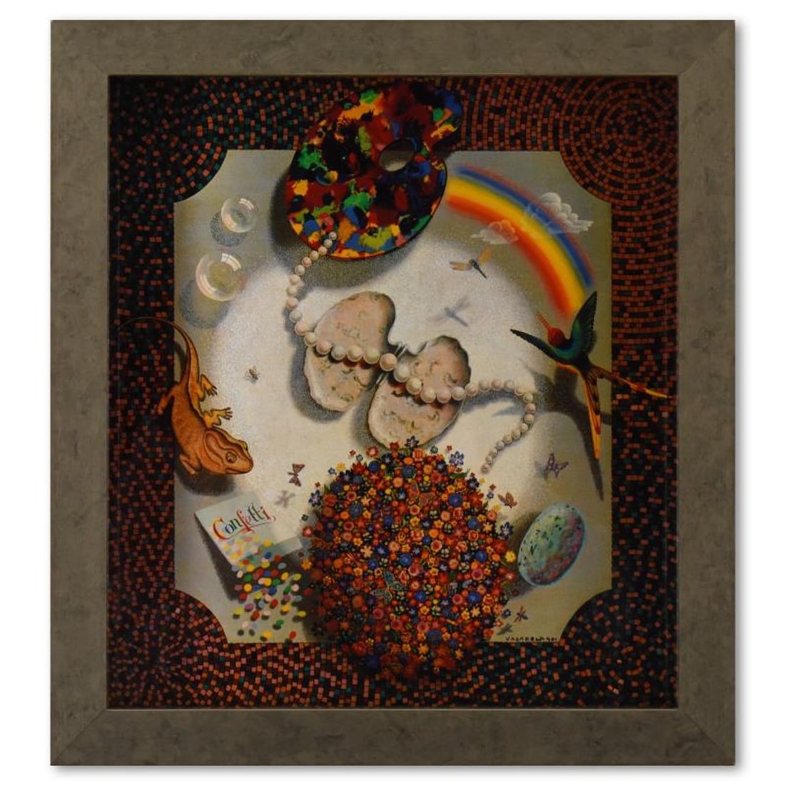 Victor Vasarely (1908-1997), "Etude Multicolore de la serie Graphismes 2" Framed 1977 Heliogravure: Etude Multicolore de la serie Graphismes 2 is a heliogravure print on paper, published in 1977, by Victor Vasarely (1908-1997). This piece comes custom framed, with a letter of authenticity and with a