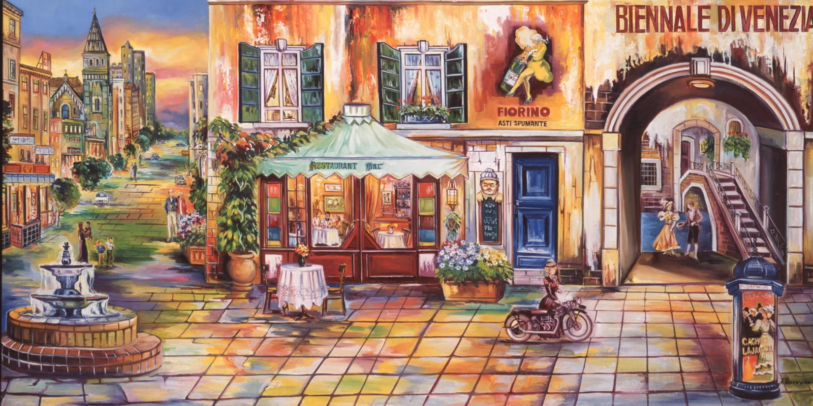 Alexander Borewko- Original Giclee on Canvas "Nightlife": Artist: Alexander Borewko. Medium: Original Giclee on Canvas. Title: Nightlife. Size: 16" x 30". Signature: Hand Signed by the Artist. Certificate of Authenticity: From the publisher. Reference#: 2084