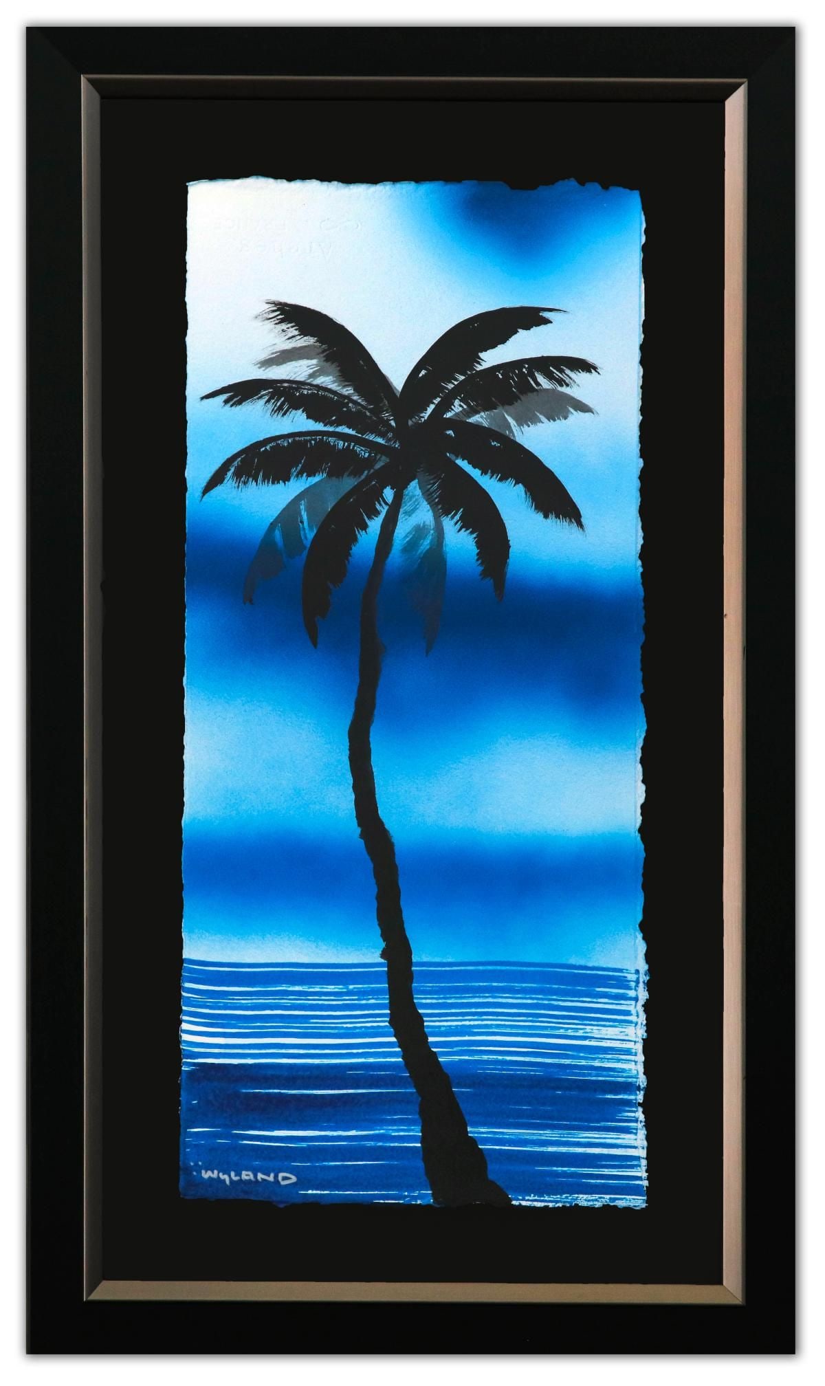 Wyland- Original Watercolor Painting on Deckle Edge Paper "Palm Trees": Artist: Wyland. Medium: Original Watercolor Painting on Deckle Edge Paper. Title: Palm Trees. Size: 22" x 10". Measures approx. 28" x 16" (framed). Signature: Hand Signed by the artist. Certificate of
