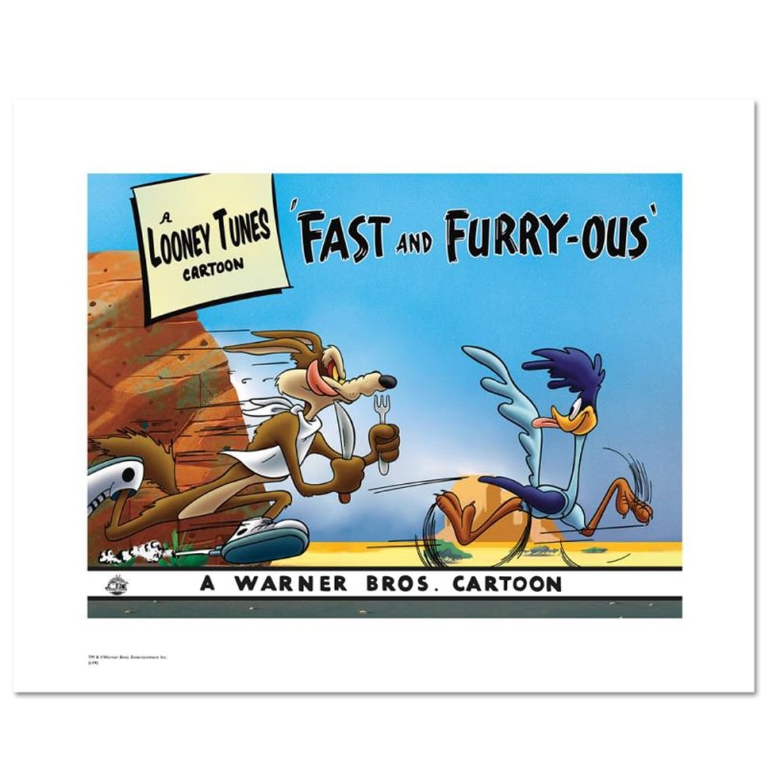 Fast and Furry-ous Numbered Limited Edition Giclee from Warner Bros. with Certificate of: Fast and Furry-ous is a limited edition giclee on paper from Warner Bros. featuring iconic Looney Tunes characters. The art was taken from an original Lobby Card used to promote "Fast and Furry-ous" r